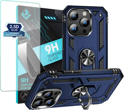 Produktbild von Armor Outdoor Handyhülle für Apple iPhone 15 Pro Handy Panzer Case Schutzhülle mit 9H Displayglas Displayschutz Farbe: Blau