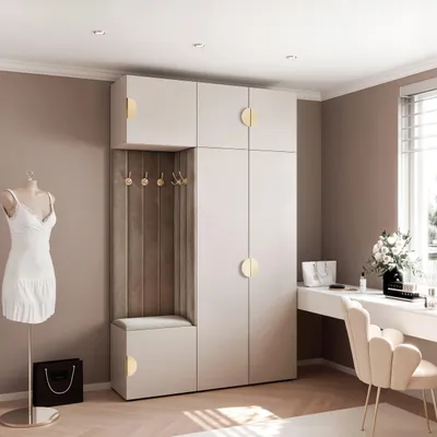 Produktbild von Garderobe ARIA 7 146 cm Kaschmir Gepolstert Marineblau Soft-Close Moon Griffe Gold