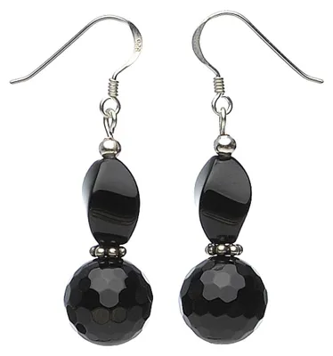 Produktbild von Ohrringe Ohrhänger echter Onyx facettiert 925 Silber 4.7cm schwarz Damen
