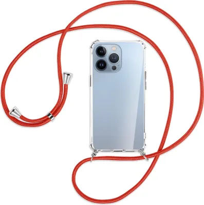 Produktbild von Handykette Backcover-Schutzhülle mit Band (Metall silberfarben) für Apple iPhone 13 Pro - rot