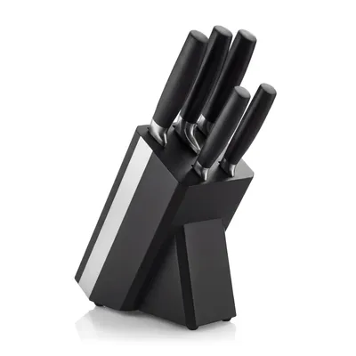 Produktbild von Arendo Messerblock mit Messern, 5-teilig, Holzblock, Messer aus Edelstahl, ergonomische Griffe, rostfrei, präzisionsgeschliffene Klingen, spülmaschinenfest