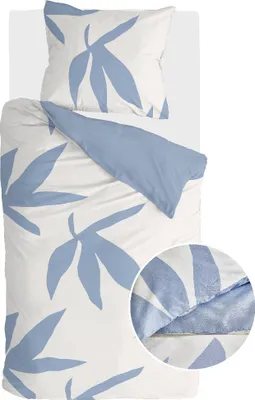 Produktbild von Walra Bettwäsche Simple Leaves Off White / Jeans Blau - 155x220 cm