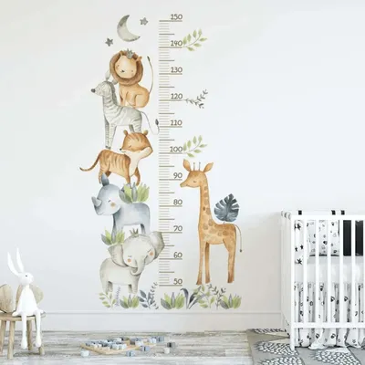 Produktbild von Wandtattoo Kinder Wandsticker Dekoration,Wandtattoos mit Waldtieren für Kinderzimmer,afrikanischen Tieren in der Höhe mit Blättern, Mond, Sternen