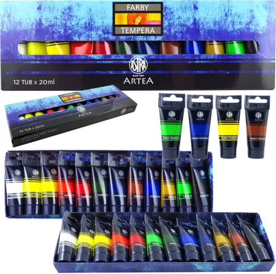 Produktbild von Astra SET 12er x 20ml SCHULMALFARBEN TUBE TEMPERA-FARBEN MALFARBEN Gemischte