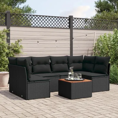 Produktbild von Design 7-tlg. Garten-Sofagarnitur mit Kissen Schwarz Poly Rattan, Gartenmöbel-Sets 2024 Neu