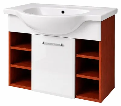 Productafbeelding van Wastafel met onderkast ALVA 75 cm met planken wit hoogglans badkamermeubel