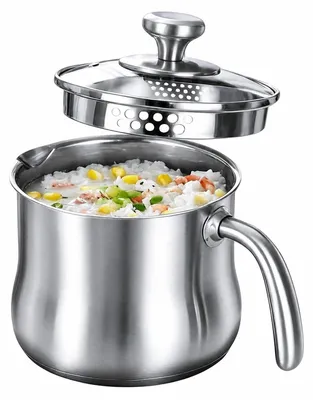 Melkpan 2 L mit Ausgießer, Glasdeckel, Edelstahl, Induktion