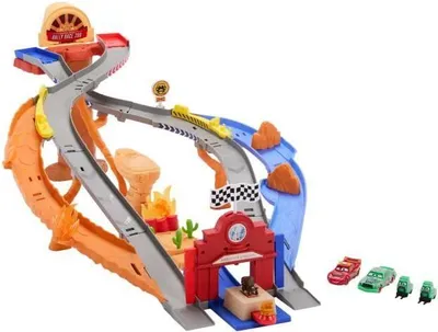 Produktbild von Rennbahn Cars Rescue Road, Spielset mit 4 Fahrzeugen, Disney Pixar Cars McQueen und Chick, 2 Spielmodi, 4+ Jahre