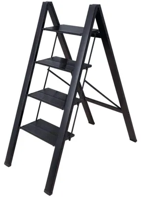 Imagen del producto de Escalera plegable de 4 peldaños, con peldaños antideslizantes de 17,5 cm de ancho, capacidad de carga de 135 kg, para uso doméstico