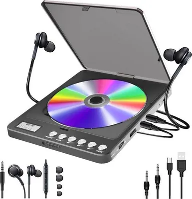 Zdjęcie produktu dla Kompaktowy odtwarzacz CD z Bluetooth, odporny na wstrząsy, z możliwością ładowania, czarny