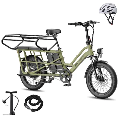 Obrázek produktu pro Rodinné elektrokolo s 2 dětskými sedadly a nosností 200 kg – dvojitá baterie, dojezd 140 km, maximální rychlost 25 km/h, barva: olivově zelená
