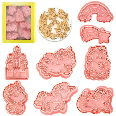 Produktbild von Ausstechformen Set 8 Stück Einhorn Cartoon 3D Plätzchen Fondant Schokolade Kinder DIY
