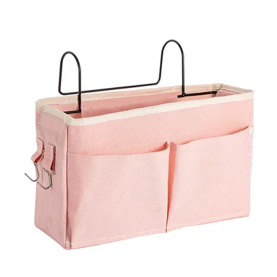 Produktbild von Bett Organizer zum Einhängen Betttasche mit Drahtrahmen Bettaufhänger Hängetasche Hochbett Aufbewahrungstasche Bedside,(Rosa)