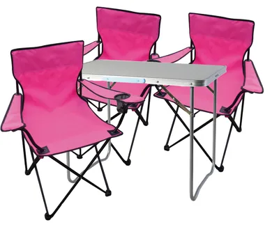 Produktbild von 4-teiliges Campingmöbel Set pink XL Tisch Campingstühle Tasche