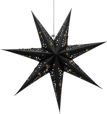 Image de 3.06 LED Étoile en papier à suspendre avec compartiment à piles - env. Ø 60 cm - Étoile illuminée en noir