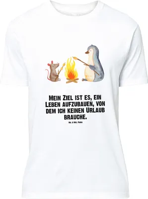 Produktbild von Mr. & Mrs. Panda T-Shirt Pinguin Lagerfeuer - Weiß - Geschenk, Motivation, Oversize, Lustiges, Job, Tshirt, Arbeit, Maus, Shirt