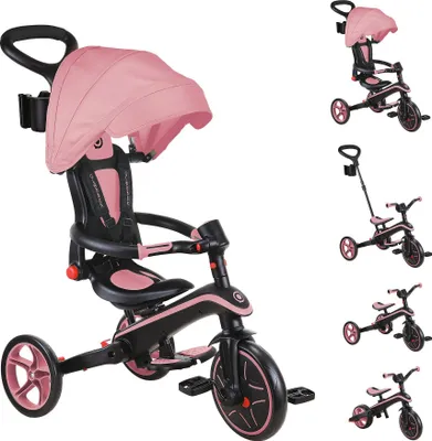 Obrázok produktu pre GLOBBER EXPLORER TRIKE FOLDABLE 4v1 - kočík, trojkolka, balančný bicykel, 10/8,5 palca, skladací, výškovo nastaviteľný, ružový