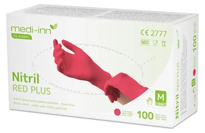 Produktbild von "Medi-Inn® Classic" Handschuhe, Nitril puderfrei rot "Nitril Red Plus" Größe S
