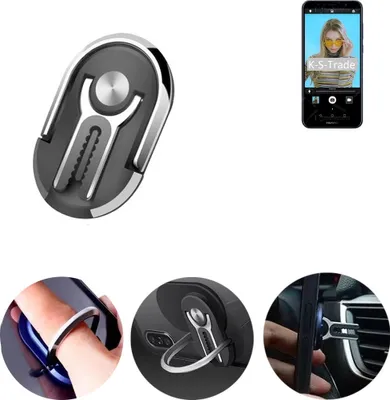 Produktbild von K-S-Trade 3in1 Smartphone-Ring Handy-Ring kompatibel mit Huawei Y6 2018 Fingerhalterung  Handyring Tischständer Lüftungsgitter-Halterung Tisch