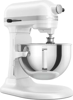 Produktbild von KitchenAid 5KSM55SXXEWH, Standmixer, Weiß, Schlagen, Kneten, Mixen, Rührer, 1,1 m, 5,2 l, Edelstahl