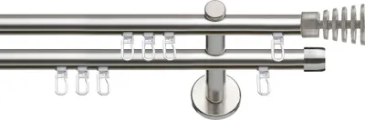Produktbild von SN Deco Gardinenstange Innenlauf Gap, 19 mm, 2-läufig, Stahl, Komplett-Set mit Ringen, Profilträger, 300 cm, edelstahl optik