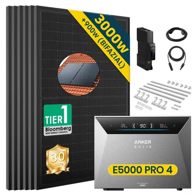 Produktbild von Balkonkraftwerk 3000W (6x500W) mit Anker Solix Solarbank 4 E5000 Pro, Mit Ziegeldach Halterung