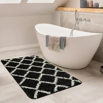 Produktbild von Badematte Mit Rauten Design Hochflor Badteppich In Versch. Größen u. Farben Grösse Ø 80 cm Rund
