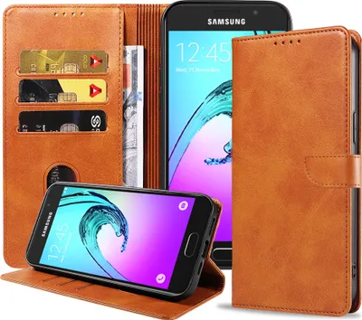Produktbild von Geschikt voor Samsung  Galaxy A3 2016 Telefoonhoesje Kunstleer met Magnetisch lipje en Pasjeshouder  Book Case met Klepje - Bruin - Smartphonica