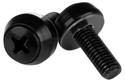 Produktbild von StarTech.com 50er-Pack M5 12mm Rackschrauben Set für 19 und 10 Zoll Serverracks, Netzwerkschränke und Gehäuse, Schwarz, TAA, Schraube, Stahl, Blech, Allgemeiner Nutzen, M5, Kuppelkopf