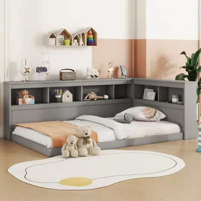 Produktbild von okwish Schlafsofa Daybett 90x200cm mit Lattenrost aus holz , Tagesbett Kinderbett Jugendbettmit Steckdose und 2 USB-Anschlüssen(Ohne Matratze)- Grau