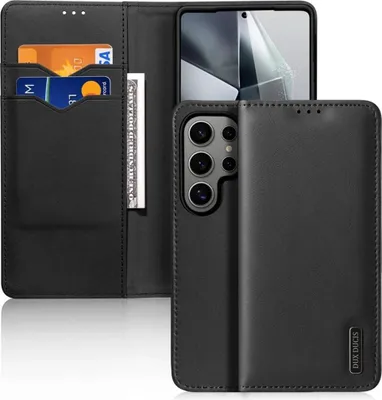 Produktbild von Samsung Galaxy S25 Ultra Hülle - Dux Ducis Hivo - Echtes Leder Klapphülle - Schwarz