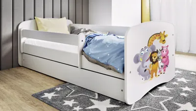 Produktbild von Kinderbett Jugendbett Zoo 70x140, 80x160, 80x180 cm - Komplettset mit Schublade & Rausfallschutz