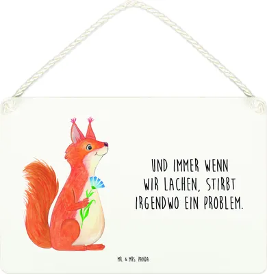 Produktbild von Mr. & Mrs. Panda Holzschild Eichhörnchen Blume DIN A4 - Weiß - Geschenk, wandtafel, Spaß, Lachen, Motivation Sprüche, kleine aufmerksamkeit, Wandbild Holz, Spruch Positiv