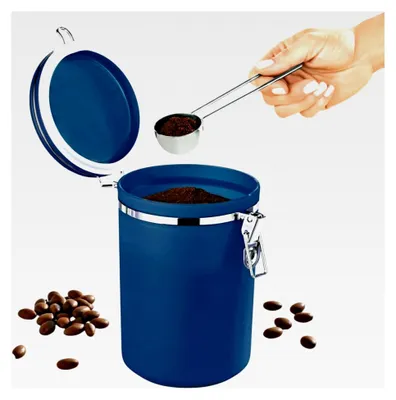 Produktbild von Kaffeedose für 1 Pfund Kaffee – Aromadichte Aufbewahrungsdose für Tee & Kaffee – Teedose – Langanhaltendes Aroma durch Dichtungsring – Inhalt ca. 1 Pfund – blau