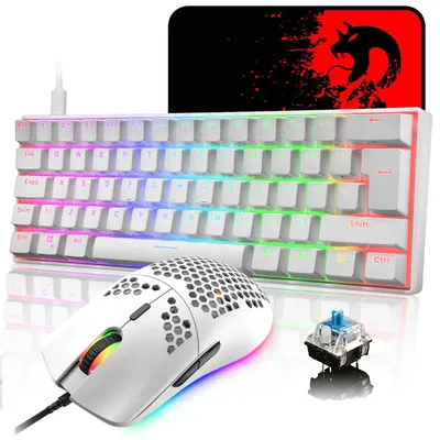 Obrázok produktu pre 60% Sada mechanickej klávesnice a myši, 62 kláves, podsvietenie RGB