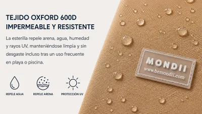 Produktbild von Strandmat mit verstellbarer Rückenlehne, faltbar, beige, für den Strand