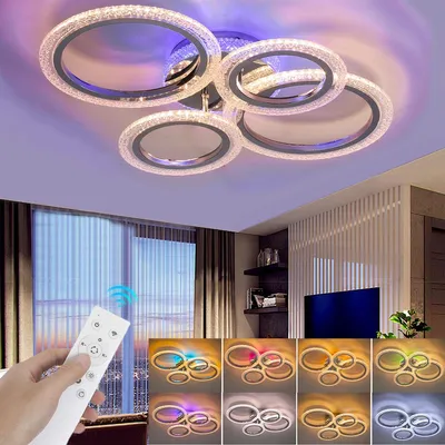 Produktbild von 40W Ring LED Deckenleuchte mit RGB Backlamp, Dimmbare mit Fernbedienung, Kristall-Lichteffekt Deckenlampe für Wohnzimmer Schlafzimmer Bad