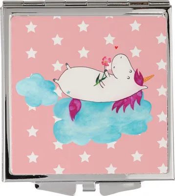 Produktbild von Mr. & Mrs. Panda Kosmetikspiegel Einhorn Verliebt - Rot Pastell - Geschenk, Taschenspiegel, Schminkspiegel, Mini Spiegel, Unicorn, Freundin, Kleiner, Liebe, Wolke