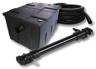 Zdjęcie produktu dla Kompletny zestaw SunSun: filtr do oczka wodnego CBF-550 o pojemności do 60000 l jako filtr przepływowy, osadnik do oczka wodnego CUV-672, osadnik UVC o mocy 72 W, wąż do oczka wodnego 25 mm (1") o długości 5 m