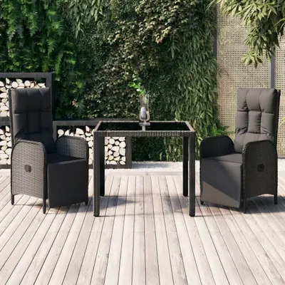 Produktbild von "2024"cloris 3-tlg. Garten-Essgruppe mit Kissen Schwarz Poly Rattan - Gartenmöbelgarnituren CHY61986504