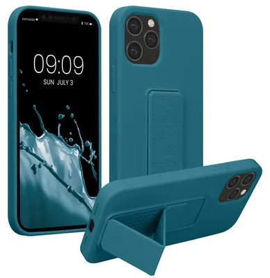 Produktbild von kwmobile Handyhülle für Apple iPhone 12 / iPhone 12 Pro Hülle - TPU Silikon Case mit Fingerhalter und Stand - Schutzhülle Cover in Petrol matt