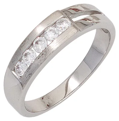 Produktbild von Ring Damenring mit 5 Zirkonia weiß 925 Silber glänzend teilmatt schlicht Innenumfang 52mm Ø16.6mm