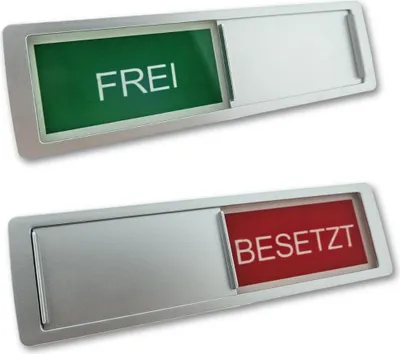 Produktbild von Schiebeschild "Frei-Besetzt" in einem silberfarbenen Kunststoffschiebeprofil ca. 178x50mm