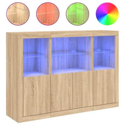Produktbild von Sideboards mit LED-Leuchten 3 Stk. Sonoma-Eiche Holzwerkstoff