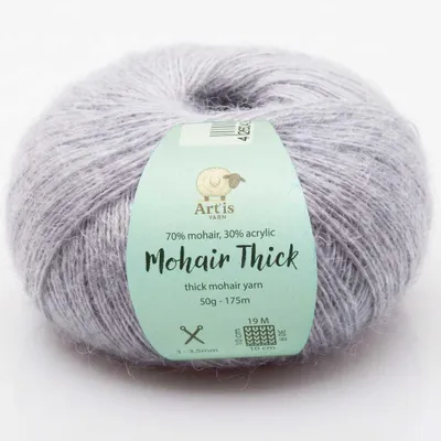 Obrázek produktu pro Mohairová příze "Thick Art'is" – 70 % mohér, 30 %.Polyakryl. Nadýchaná příze s objemnou strukturou (50 g – 175 m) (barva: perleťově šedá)