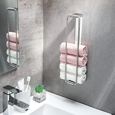 Immagine prodotto di Portasciugamani da camera, ospiti, asciugamani, bagno, autoadesivo, portasciugamani da parete, 40 cm, acciaio inossidabile, argento