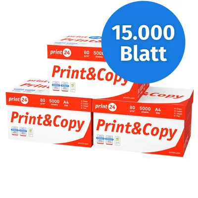 Produktbild von print24 Druckerpapier Kopierpapier 15000 Blatt 30 x 500 A4 80g Premium Weiß PEFC