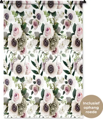 Produktbild von MuchoWow® Wandteppich Wandbehang Blumen - Rosen - Anemone 90x135 cm Tapisserie Dekoration Wandtuch - Baumwolle - Wandskulptur