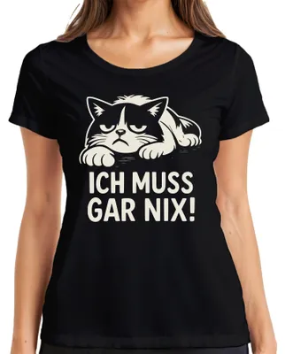 Productafbeelding van Ik hoef niets te doen! T-shirt voor dames, met afbeelding van een kat, humoristisch, zwart, maat XL