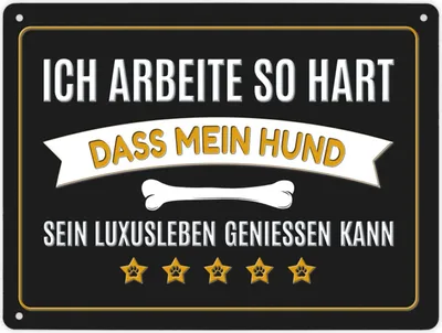 Produktbild von Luxusleben Hund Metallschild XL in gelb mit Knochen Motiv Schild Blechschild